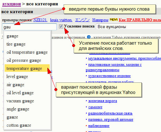 инструкция по поиску на аукционах яху по русски